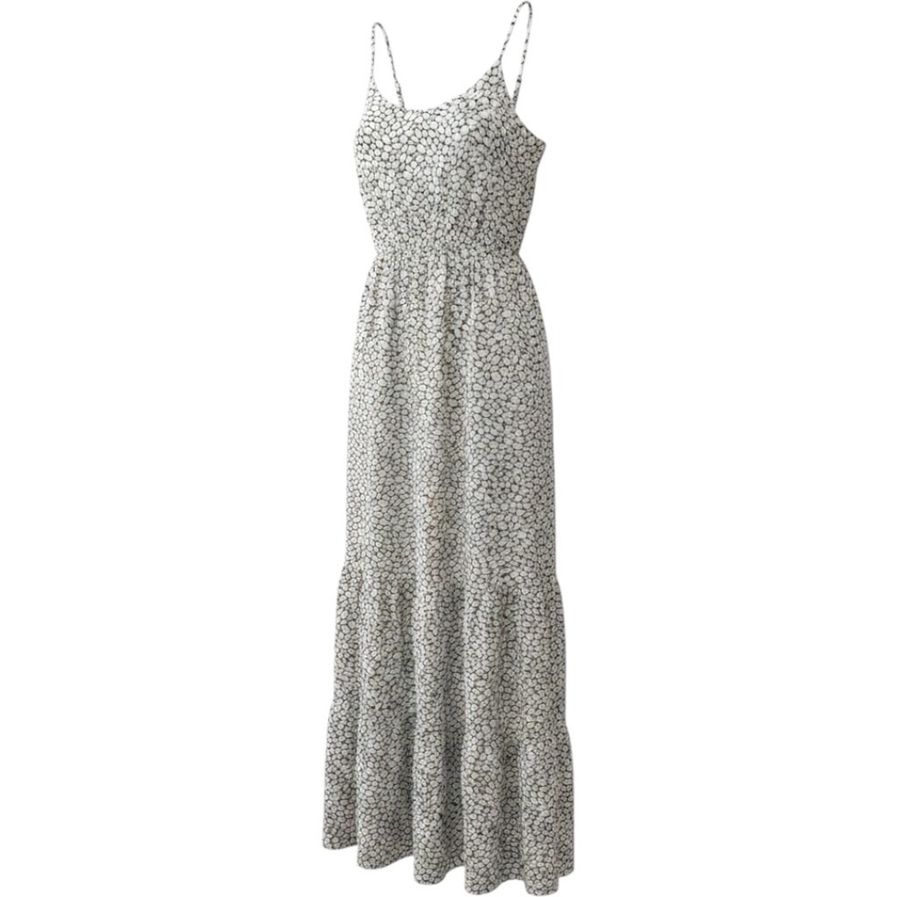 Michael Kors Maxi Dress Womens XS White Black Pebble Print Tiered Boho